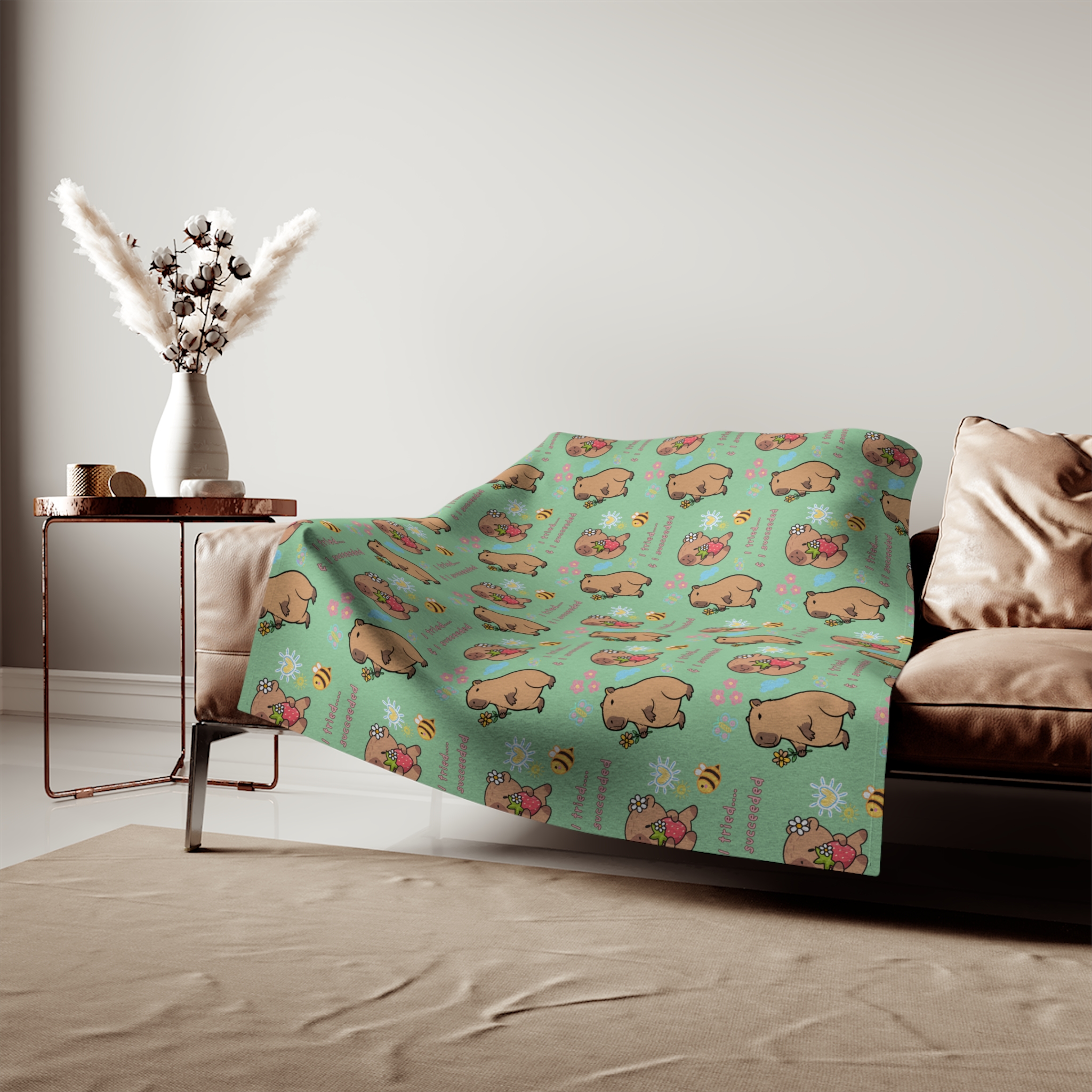 I Tried Capybara Pattern Sweatshirt Blanket | Cute Mental Health Quote - Image 3