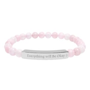 Engraved Natural Stone Bead Bracelet — Stretch Bar Bracelet with Inspirational Message