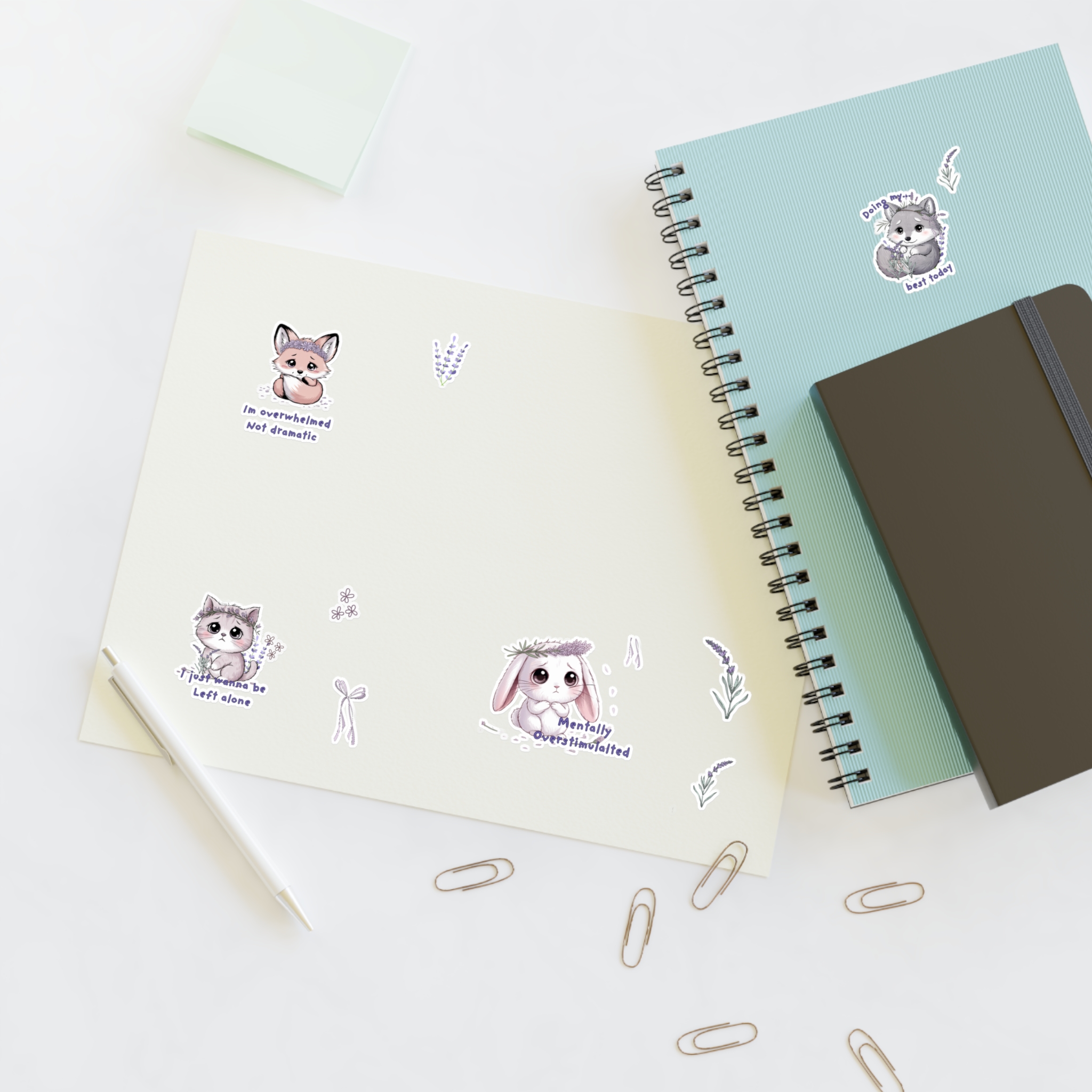 Fox and Hedgehog Lavender Sprig Sticker Sheet | Sensory Overload Mental Health Critters - Image 8