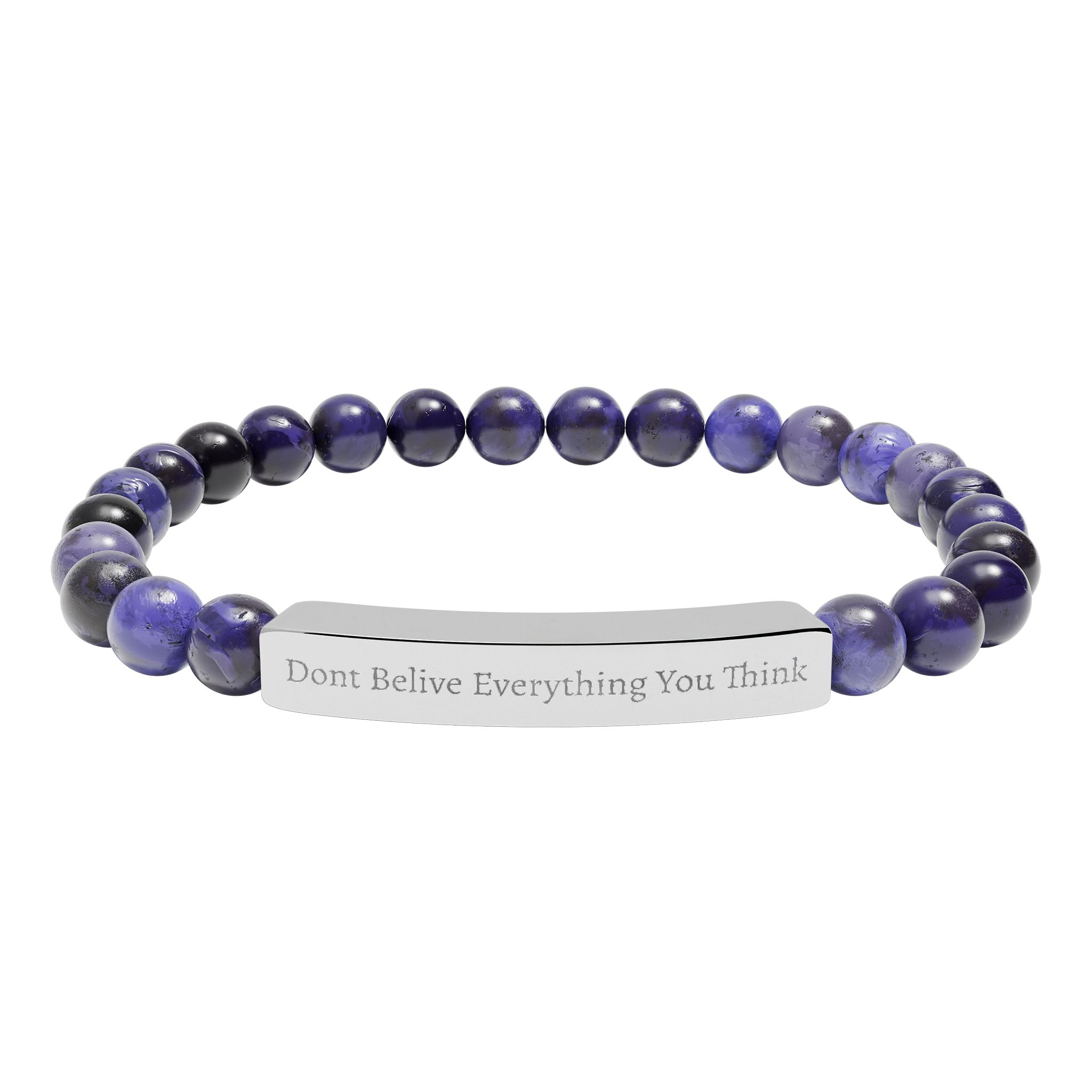 Dont Belive Everything You Think Engravable Natural Stone Stretch Bar Bracelet - Image 6