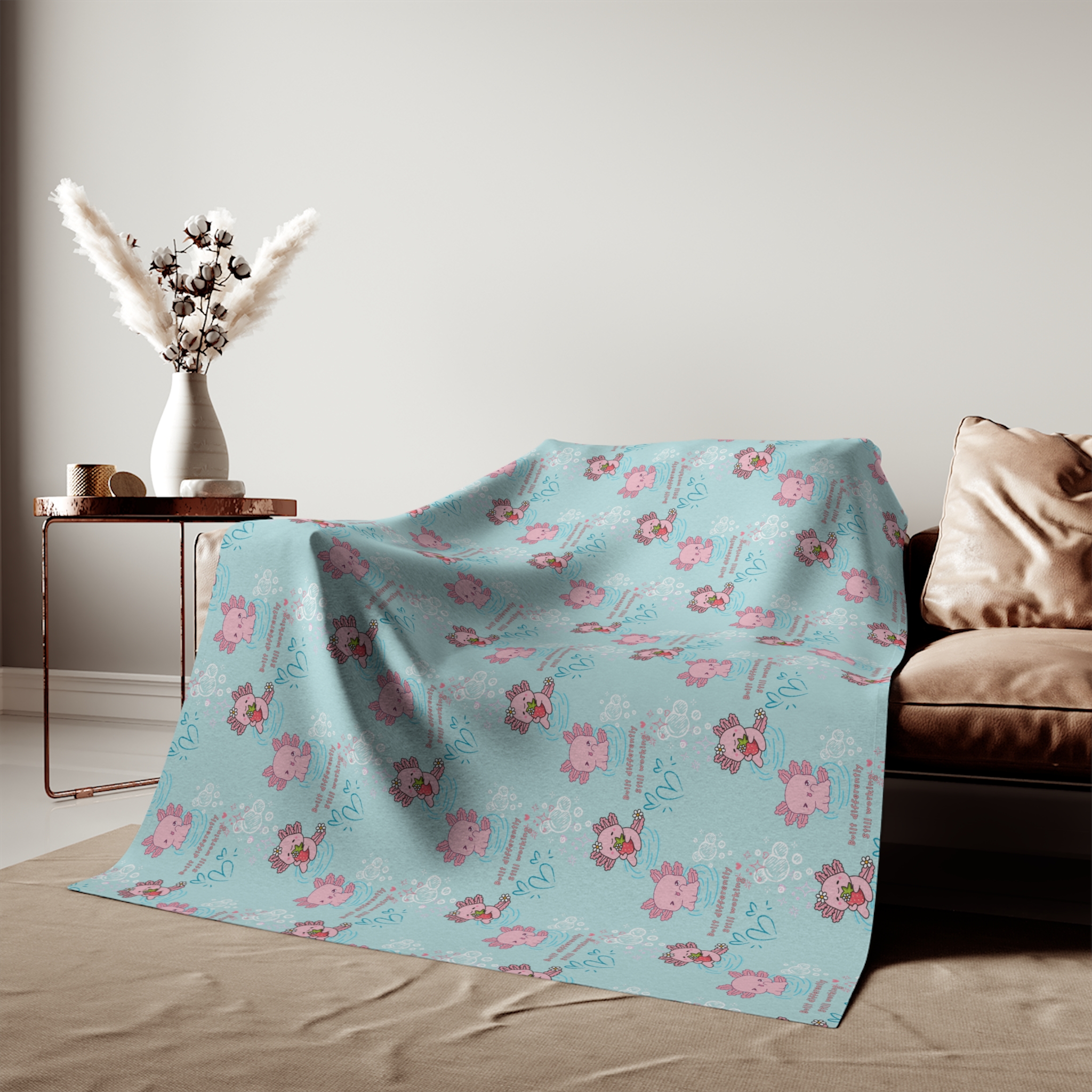 Built Different Axolotl Pattern Sweatshirt Blanket | Mental Disability Awareness - Image 7