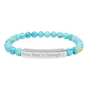 Engraved Natural Stone Stretch Bar Bracelet — Inspirational "Your Best is Enough" Beaded Jewelry
