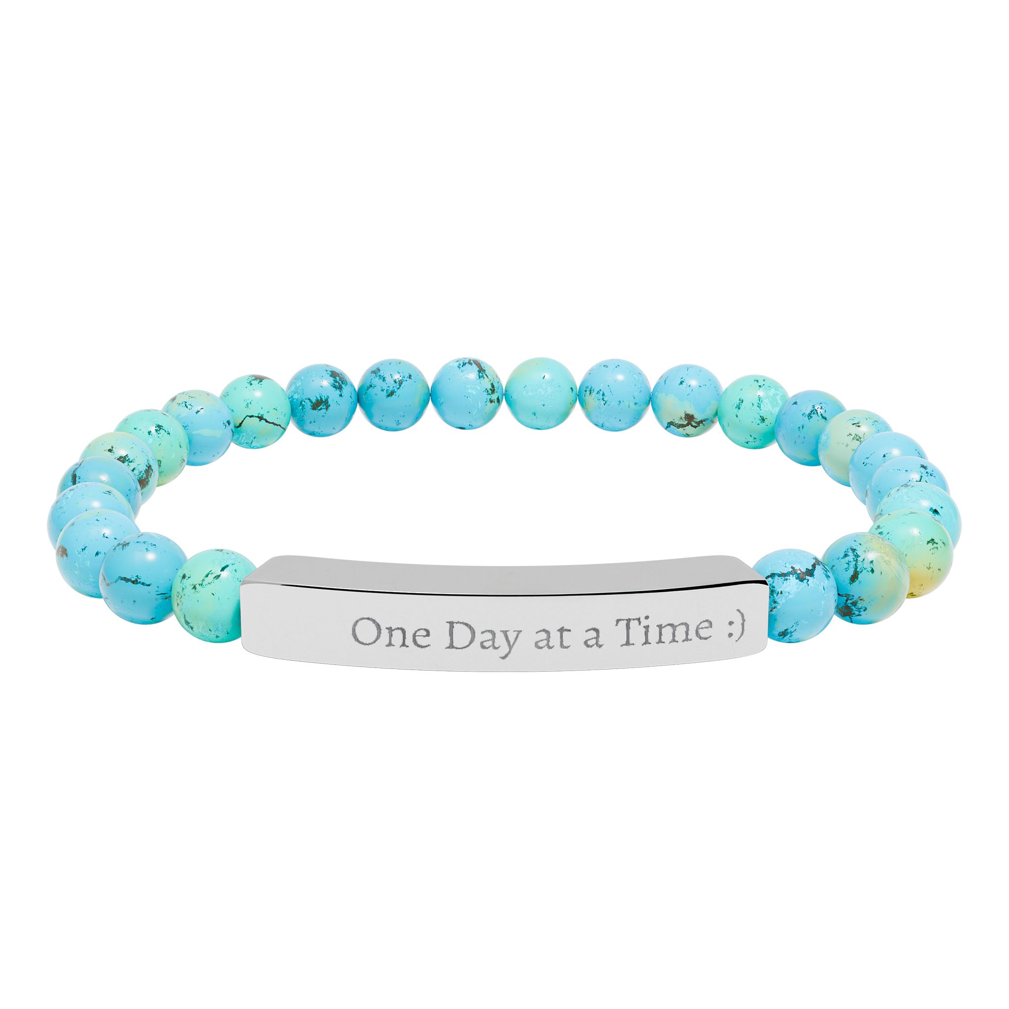 One Day at a Time Engraved Natural Stone Stretch Bracelet - Image 7