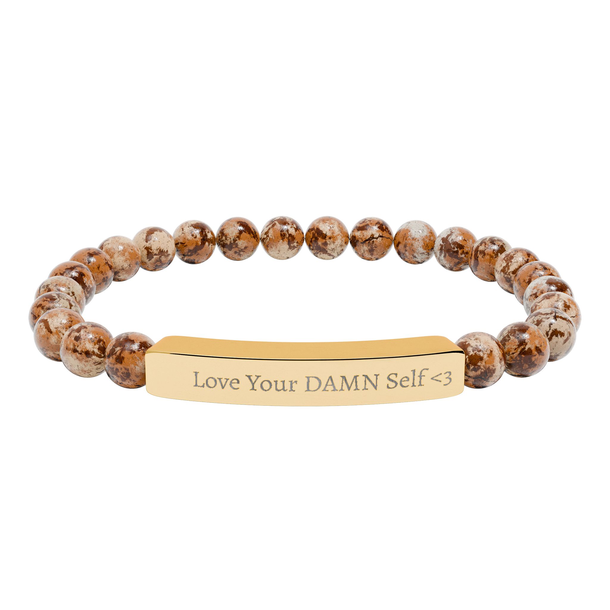 Love Your DAMN Self Engraved Natural Stone Stretch Bar Bracelet - Image 11