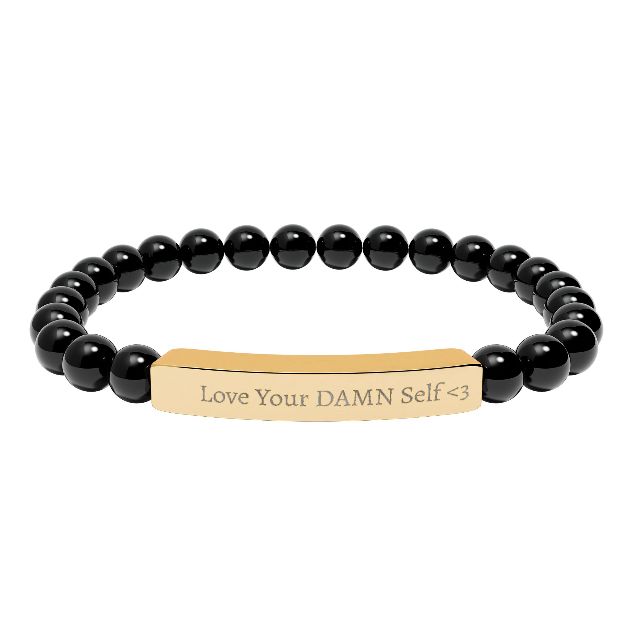 Love Your DAMN Self Engraved Natural Stone Stretch Bar Bracelet - Image 10