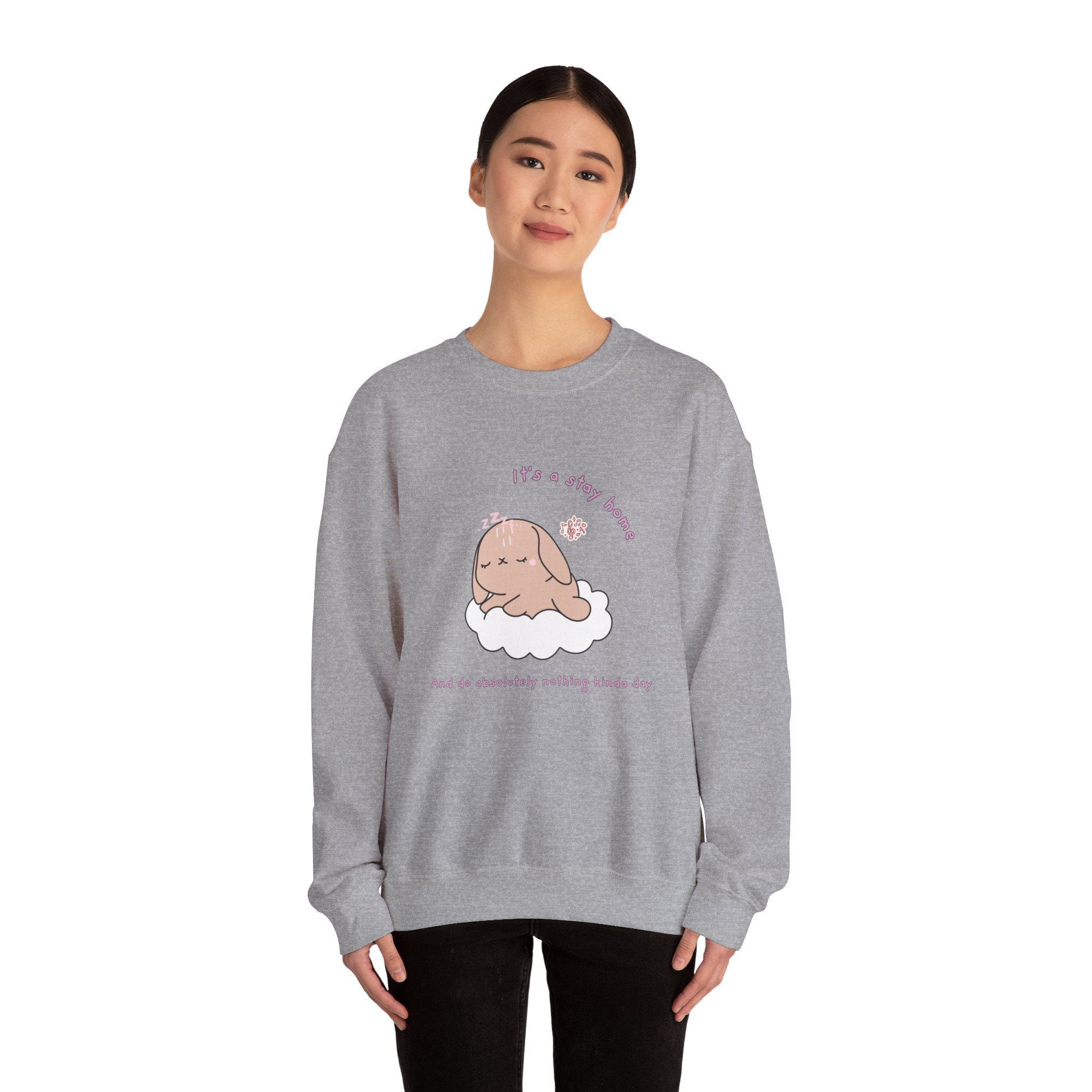 Stay Home Do Nothing Kinda Day Bunny Sweatshirt | Cute Chibi Tired Mental Health - Image 12
