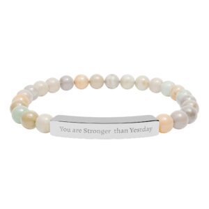 You Are Stronger Than Yesterday Natural Stone Stretch Bar Bracelet | Positive Vibes