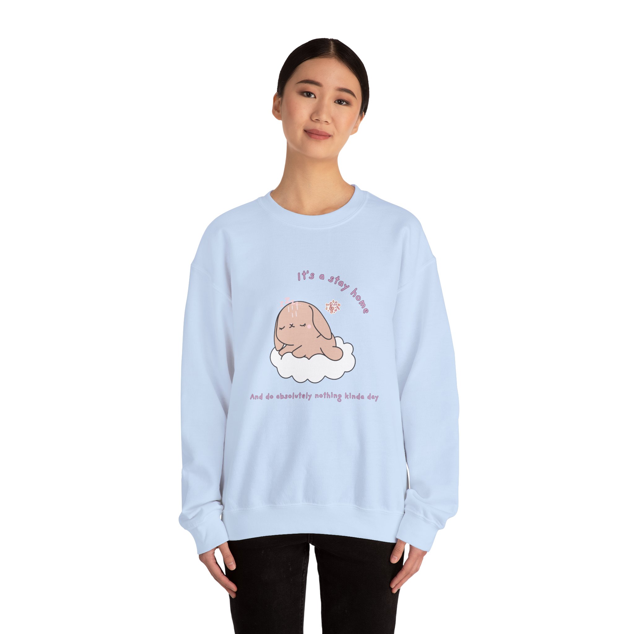 Stay Home Do Nothing Kinda Day Bunny Sweatshirt | Cute Chibi Tired Mental Health - Image 20