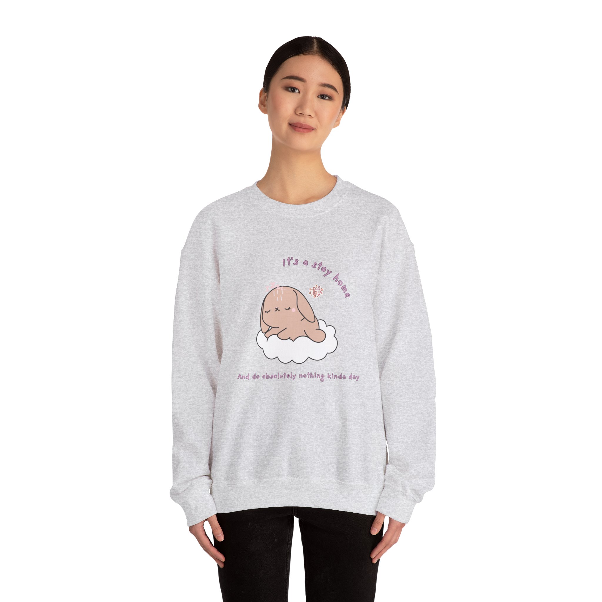 Stay Home Do Nothing Kinda Day Bunny Sweatshirt | Cute Chibi Tired Mental Health - Image 4