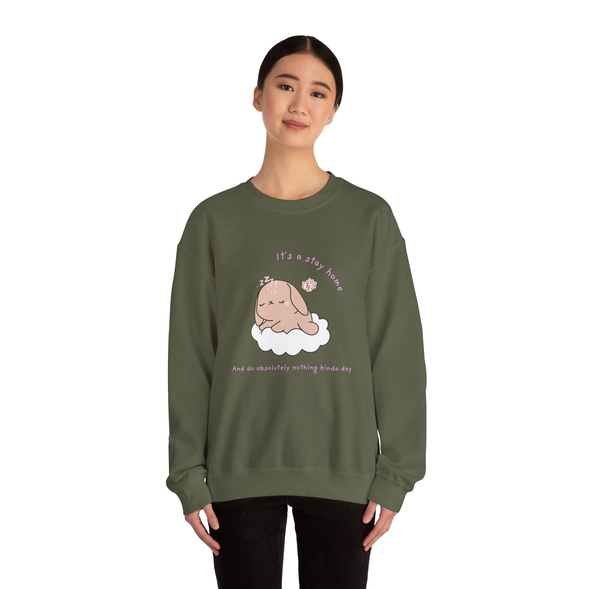 Stay Home Do Nothing Kinda Day Bunny Sweatshirt | Cute Chibi Tired Mental Health - Image 16