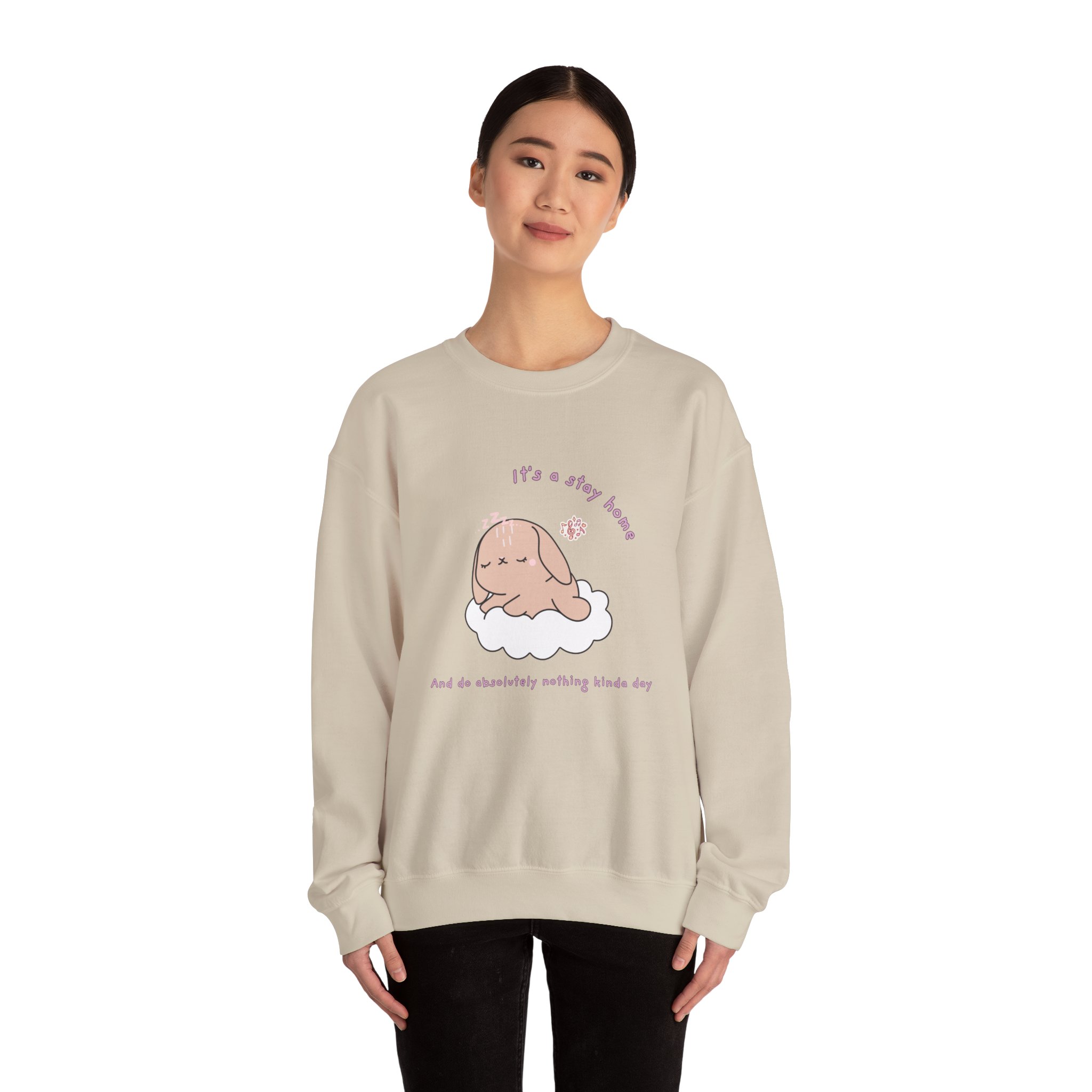 Stay Home Do Nothing Kinda Day Bunny Sweatshirt | Cute Chibi Tired Mental Health - Image 8