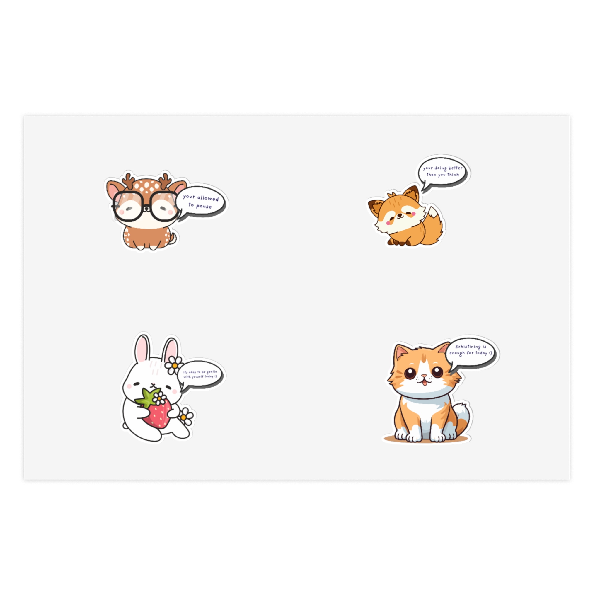 Relaxing and Motivational quotes for Burnout for HSP, Cute Corgi and Bunny Kawaii Stickers | Sticker Sheet, Dog Cat Rabbit Quotes,