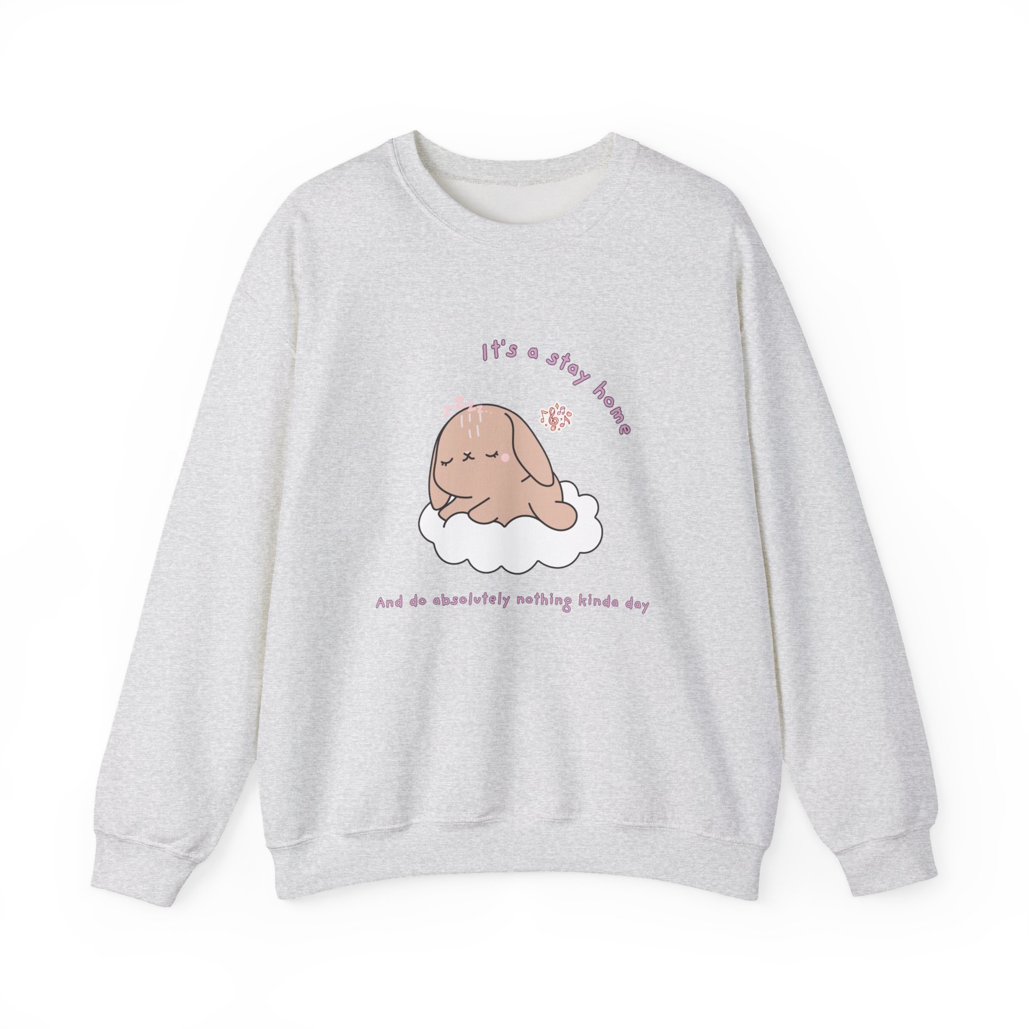 Stay Home Do Nothing Kinda Day Bunny Sweatshirt | Cute Chibi Tired Mental Health