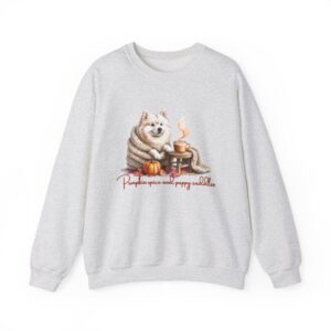 Fall Dog Lover Crewneck Sweatshirt, Pumpkin Spice Fuzzy Dog Watercolor Graphic, Autumn Leaves, Cute Unisex Pullover