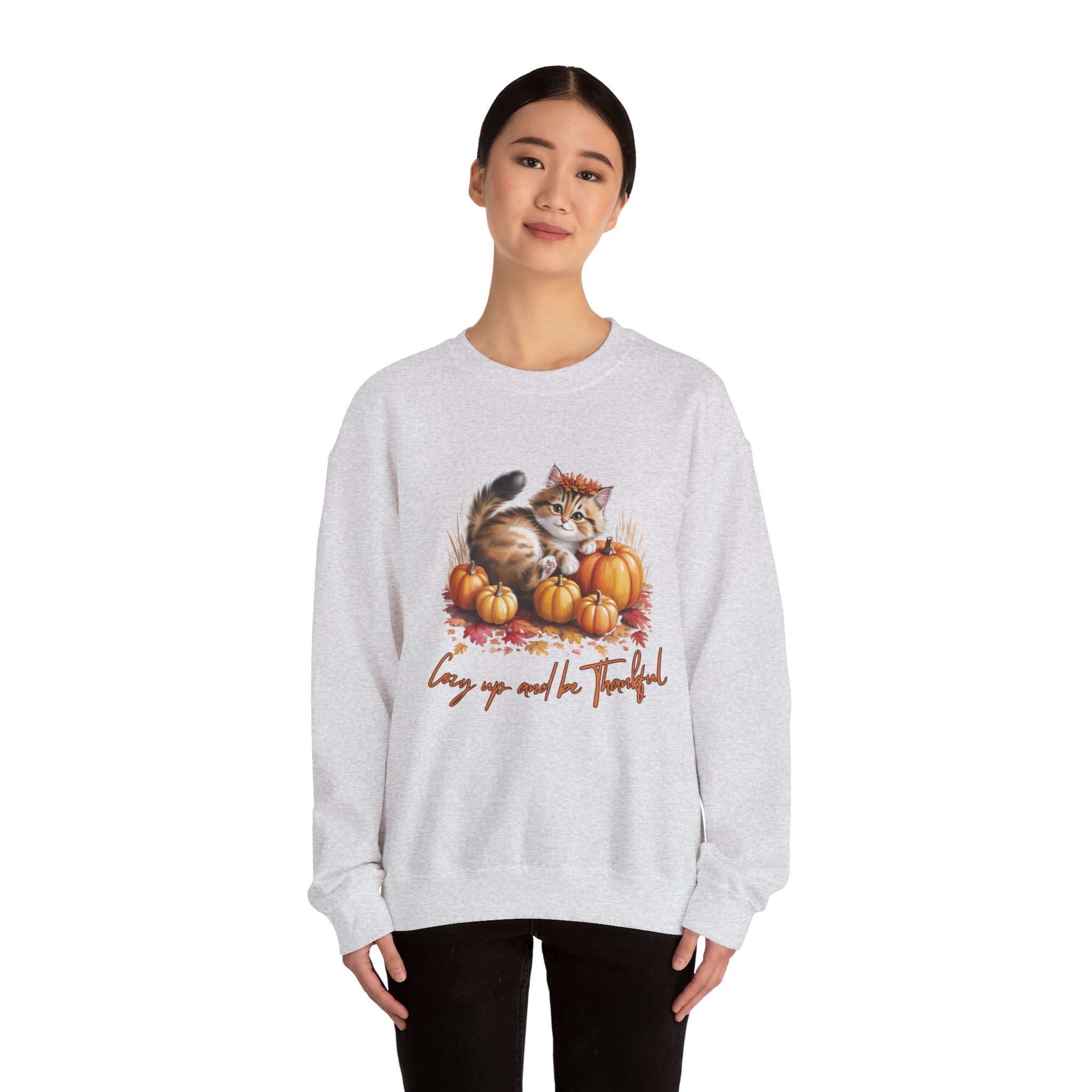 Thankful Kitty Fall Sweatshirt — Cozy up and be Thankful - Image 8