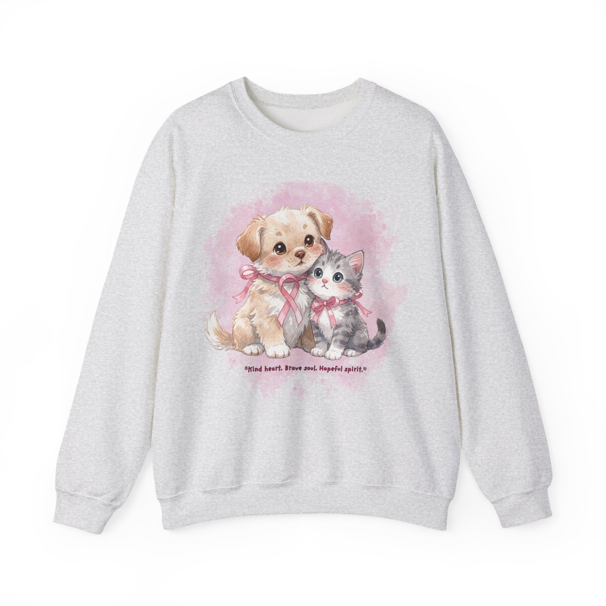 Hopeful Sprit Breast Cancer Cute Kitten Heavy Blend Crewneck Sweatshirt - Image 2