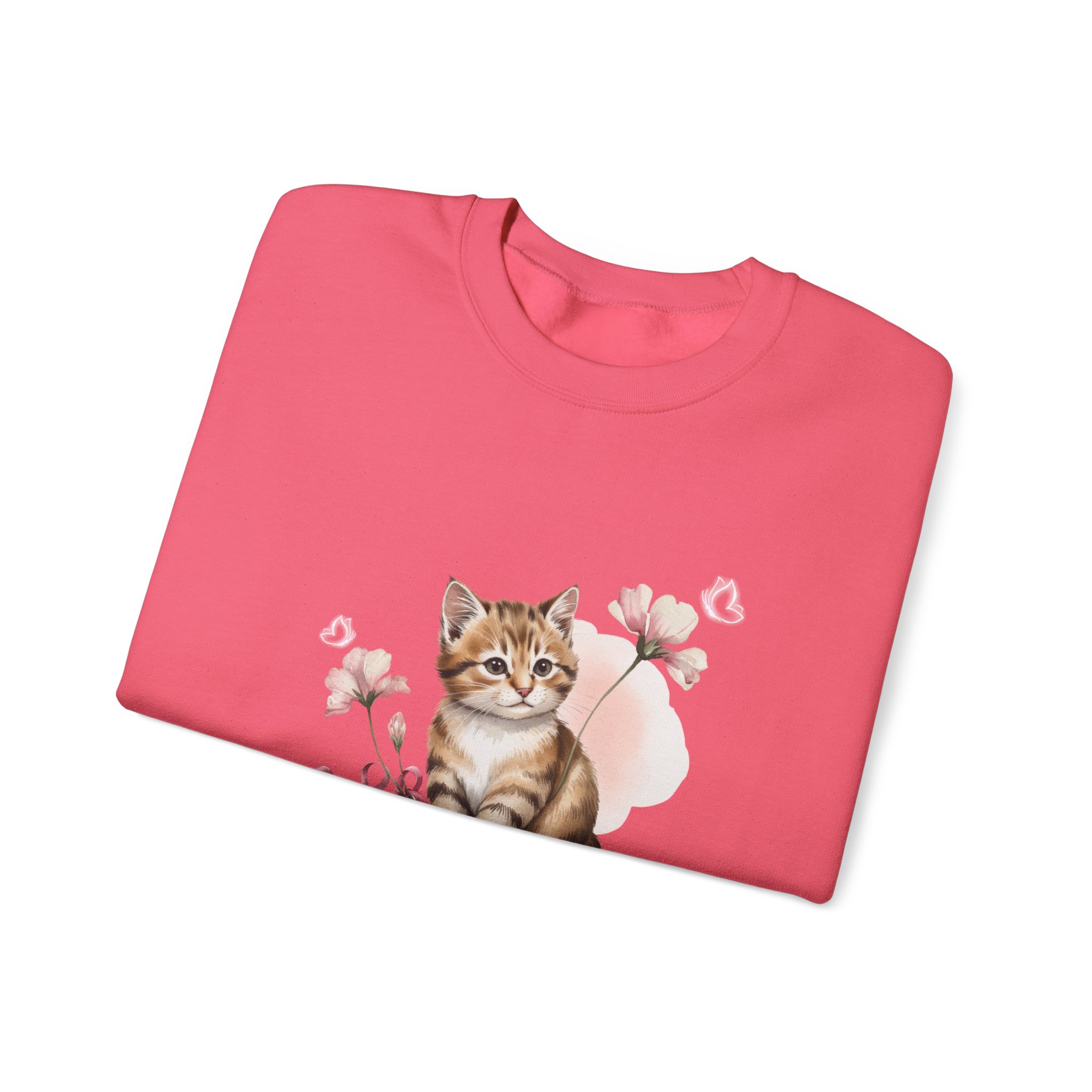 Crewneck Sweatshirt with Cute Tabby Kitten & Pink Ribbons, Paws for Hope, Breast Cancer Survivor, Cat Lover Gift, Pink Flowers - Image 11