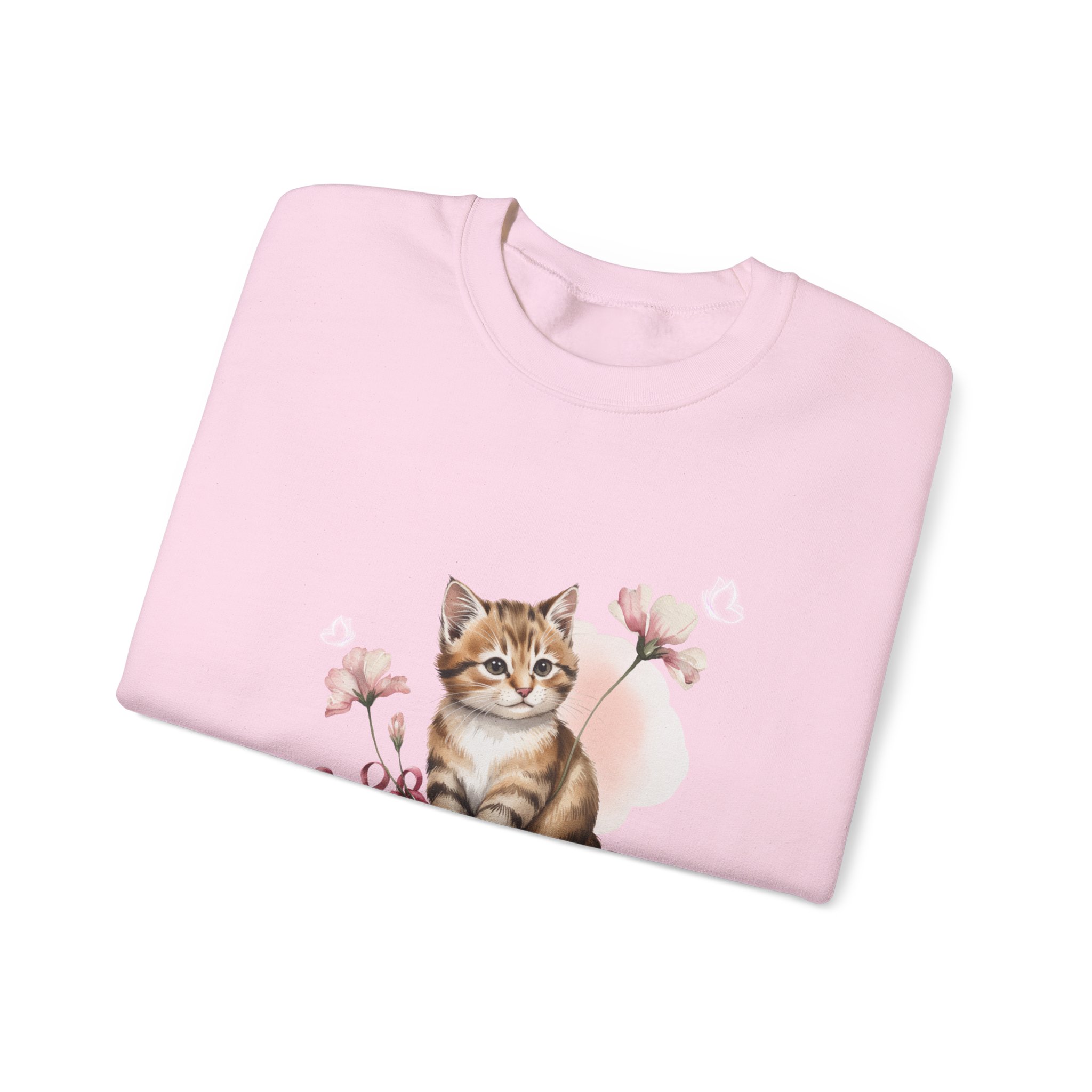 Crewneck Sweatshirt with Cute Tabby Kitten & Pink Ribbons, Paws for Hope, Breast Cancer Survivor, Cat Lover Gift, Pink Flowers - Image 7