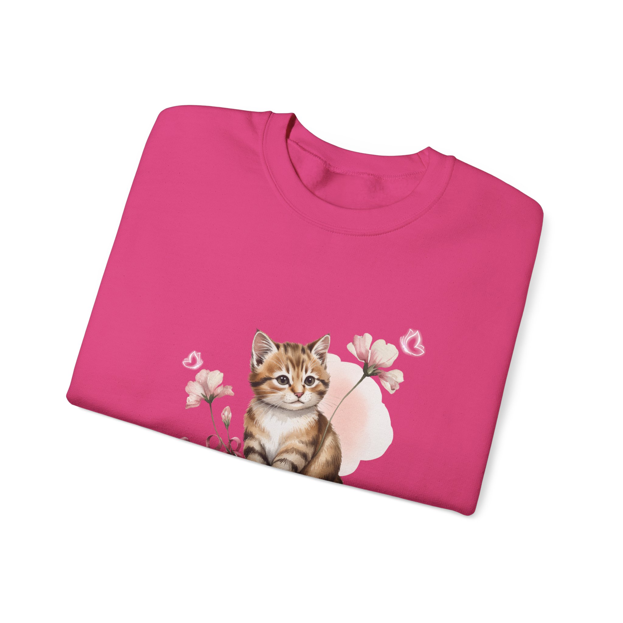 Crewneck Sweatshirt with Cute Tabby Kitten & Pink Ribbons, Paws for Hope, Breast Cancer Survivor, Cat Lover Gift, Pink Flowers - Image 15