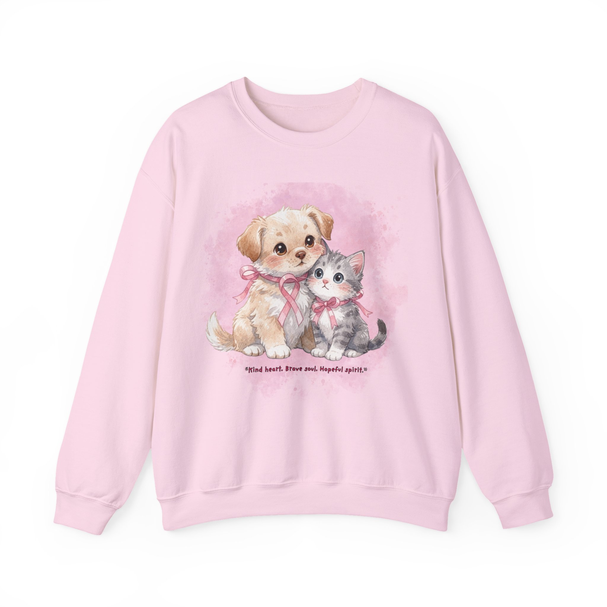 Hopeful Sprit Breast Cancer Cute Kitten Heavy Blend Crewneck Sweatshirt - Image 3