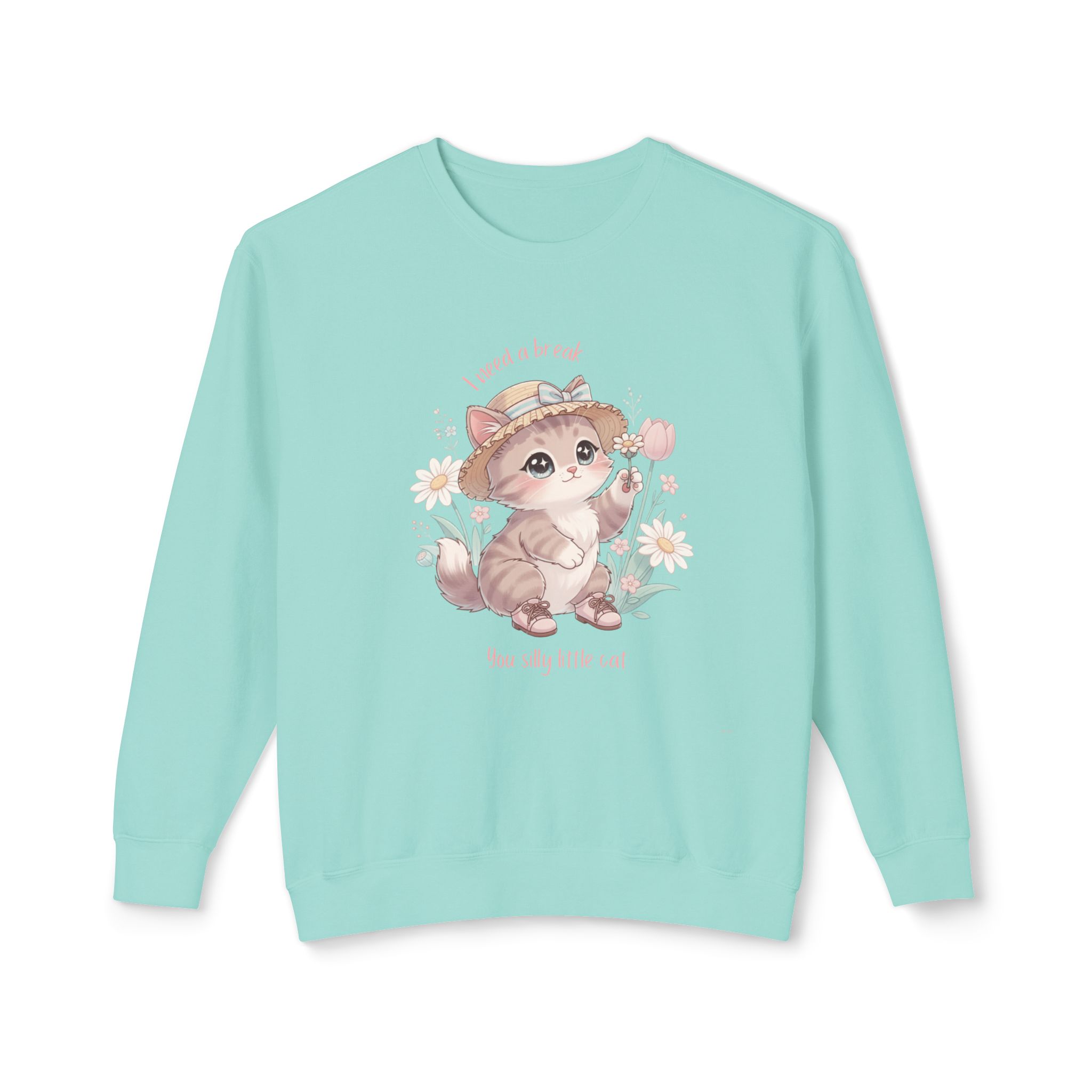 I need a break you silly little cat Lightweight Crewneck Sweatshirt - Image 8