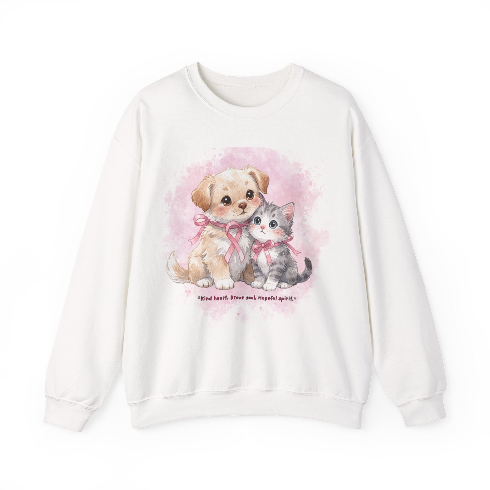 Hopeful Sprit Breast Cancer Cute Kitten Heavy Blend Crewneck Sweatshirt