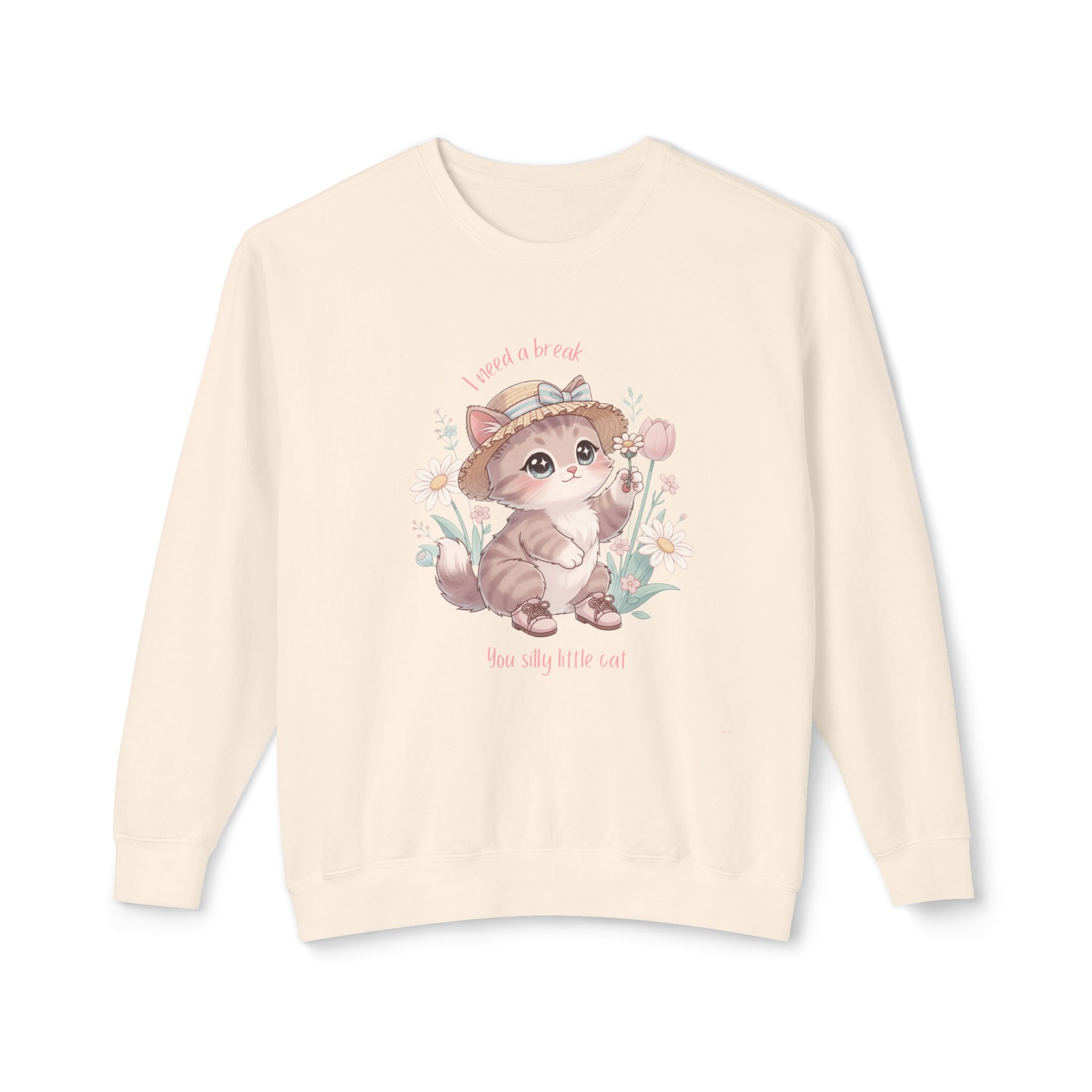 I need a break you silly little cat Lightweight Crewneck Sweatshirt - Image 4
