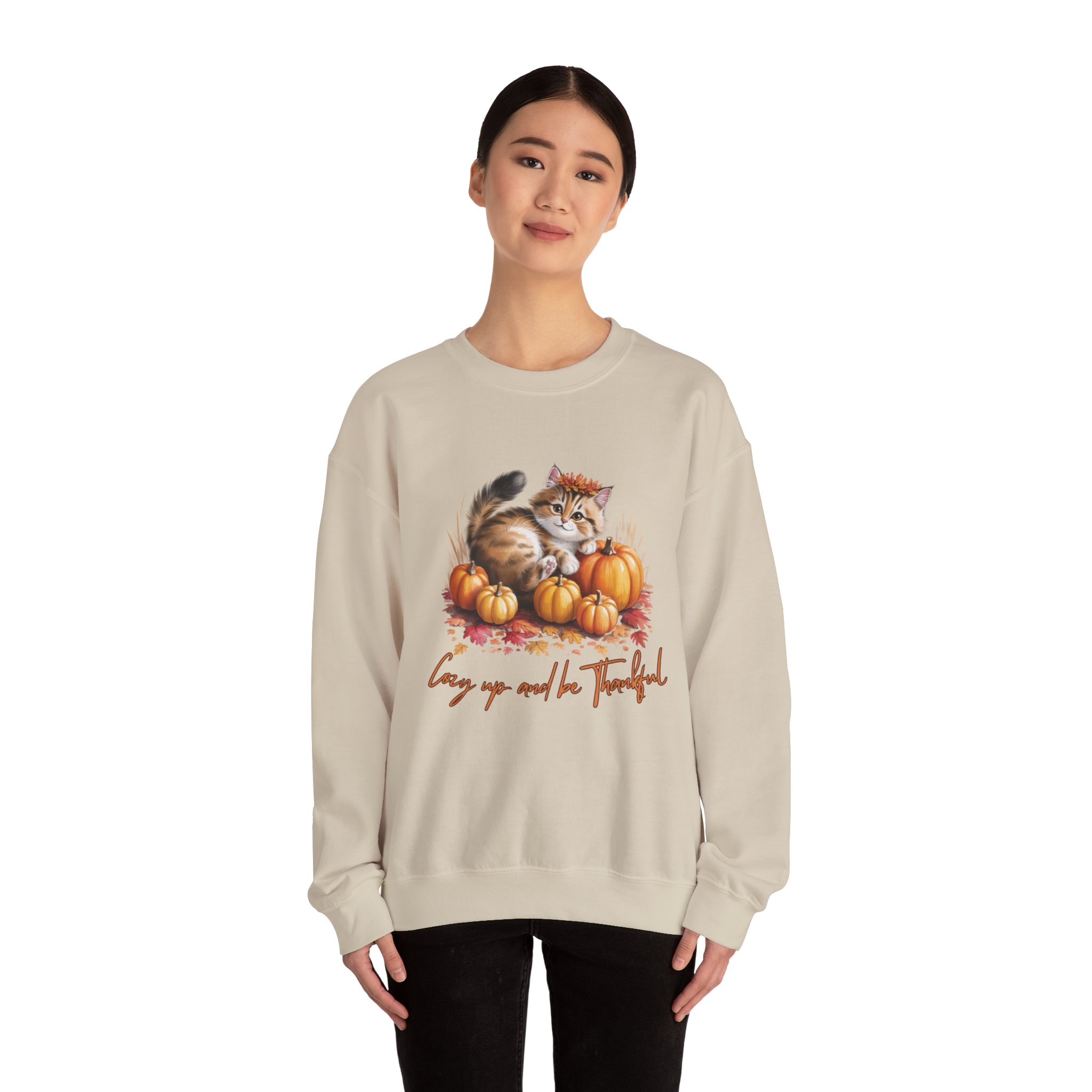 Thankful Kitty Fall Sweatshirt — Cozy up and be Thankful - Image 4