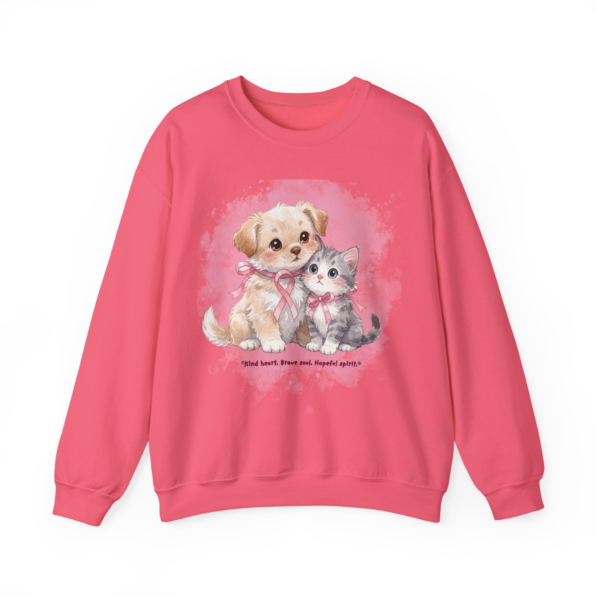 Hopeful Sprit Breast Cancer Cute Kitten Heavy Blend Crewneck Sweatshirt - Image 4