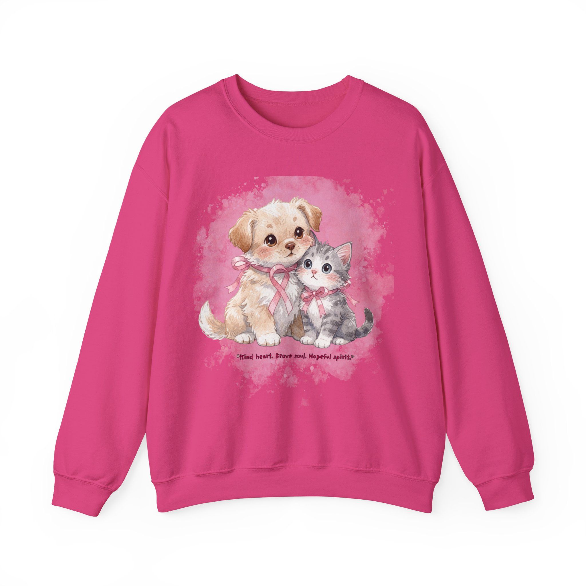 Hopeful Sprit Breast Cancer Cute Kitten Heavy Blend Crewneck Sweatshirt - Image 5